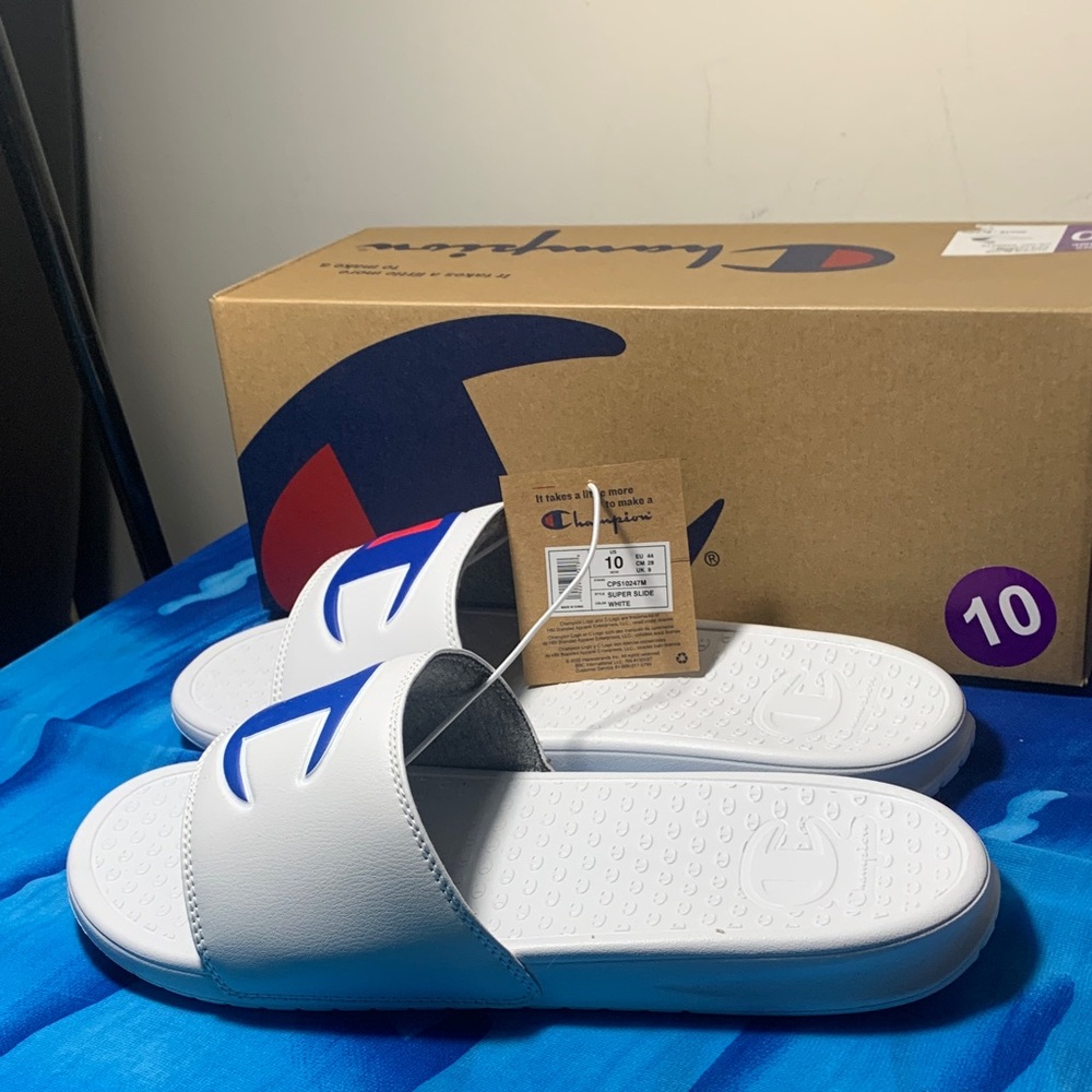 Champion White and Blue Slides Men’s Size 10 NEW